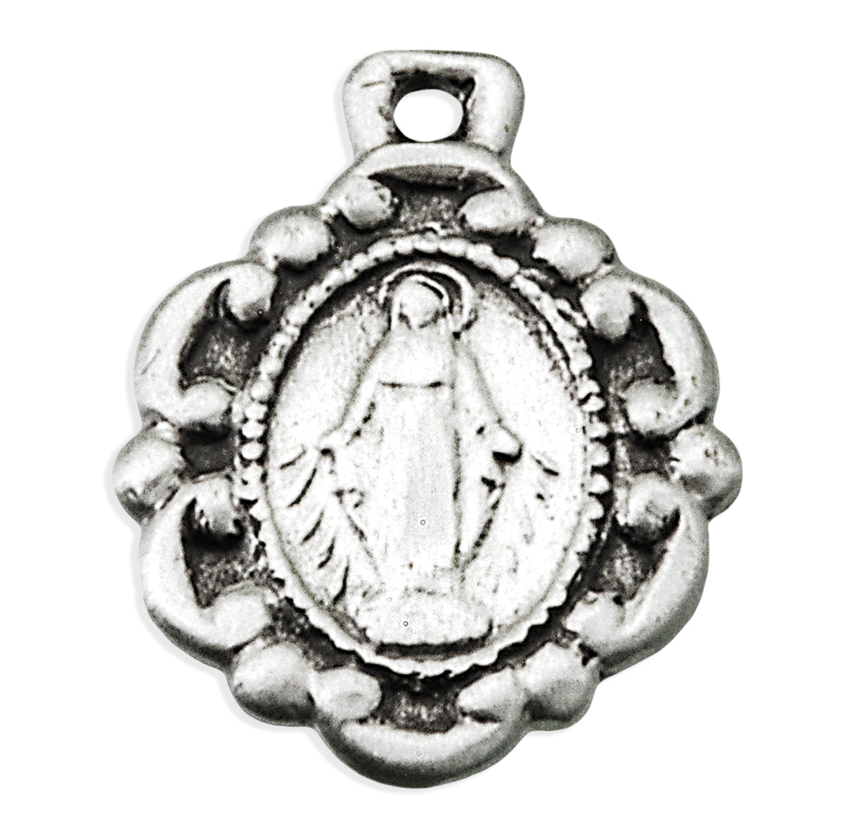 Sterling Silver Small Miraculous Medal With Fancy Scrolled Edging