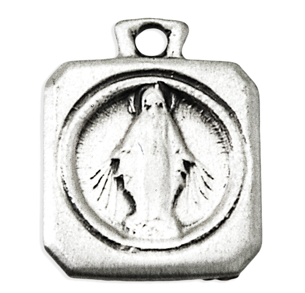 Sterling Silver Small Round Miraculous Medal In Square Border