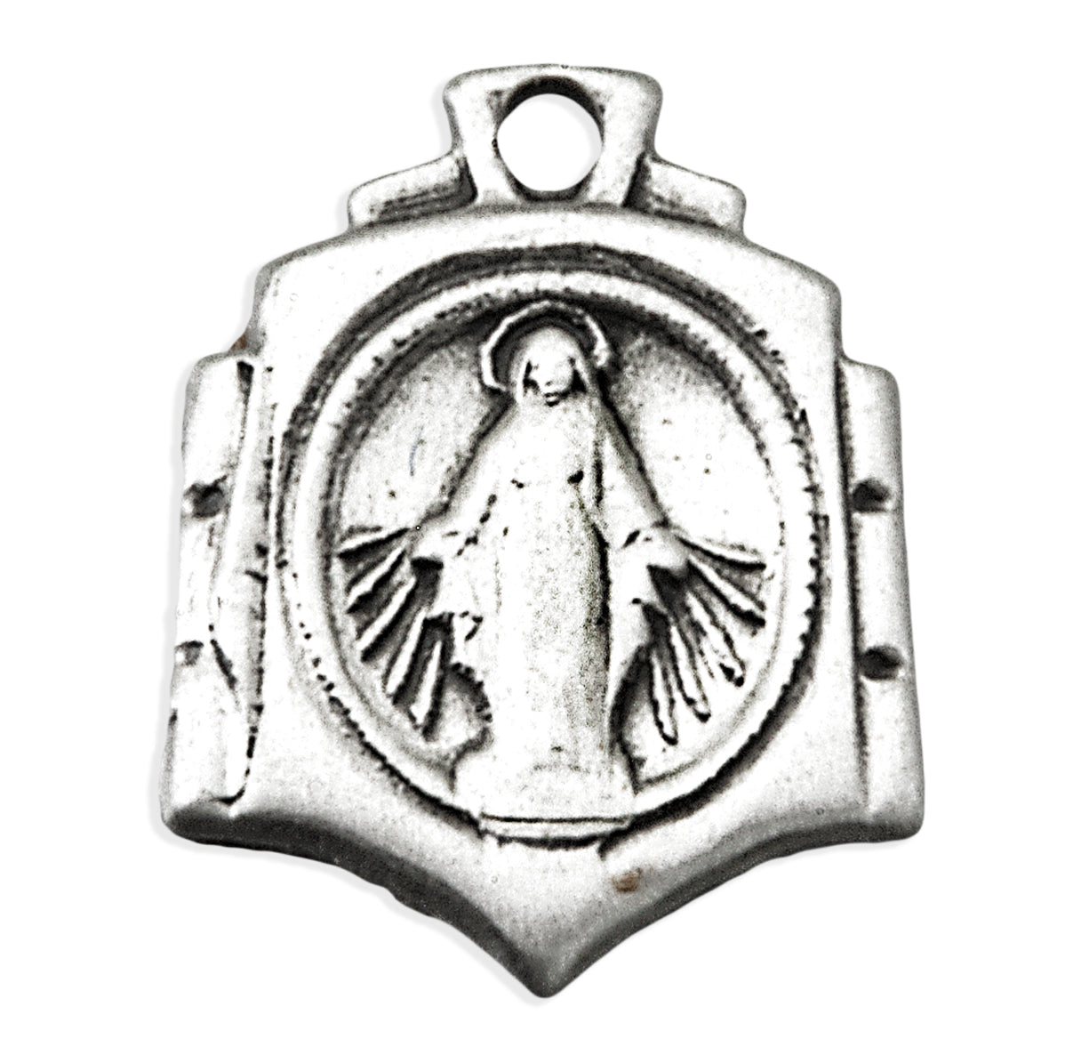 Sterling Silver Small Round Miraculous Medal In Draped Border