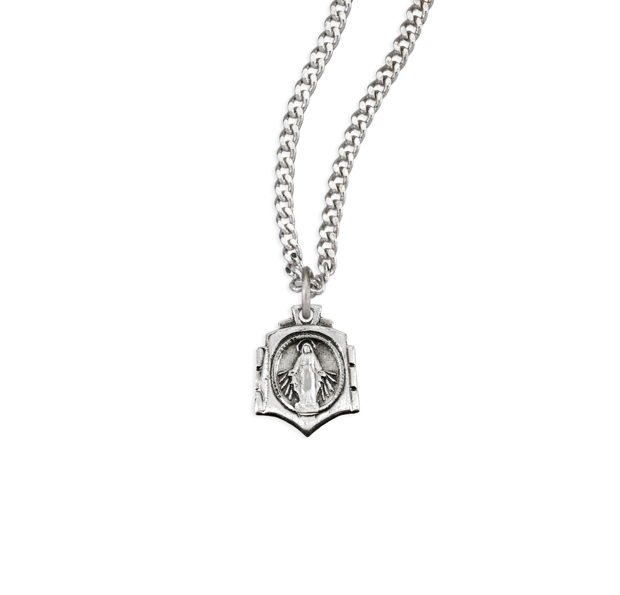 Sterling Silver Small Round Miraculous Medal In Draped Border