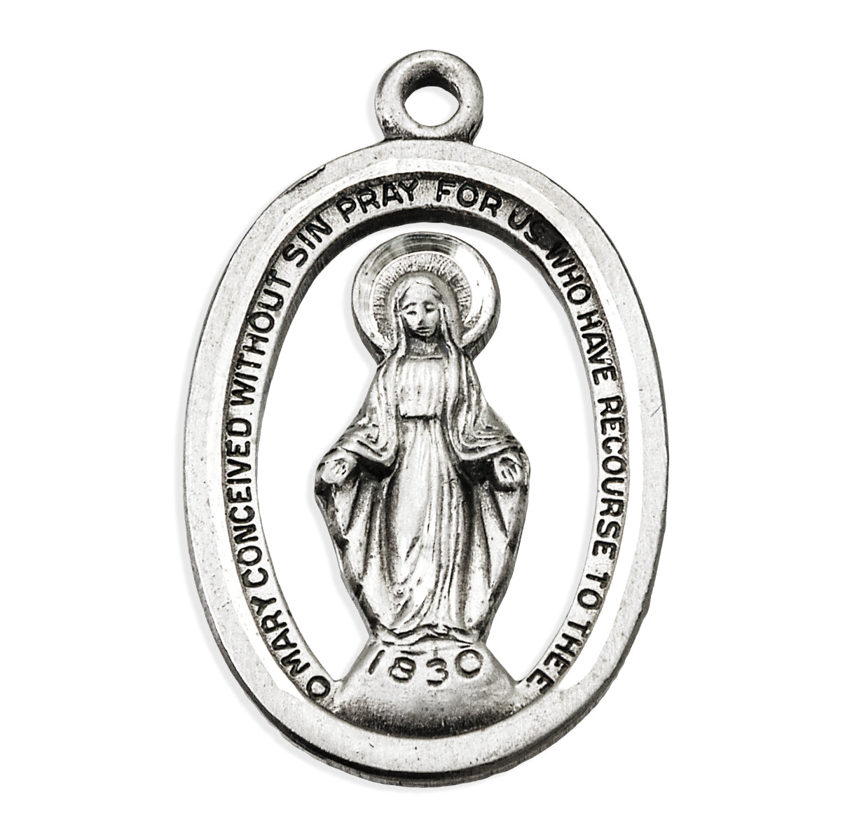 Sterling Silver Oval Miraculous Medal With Mary Cut Out
