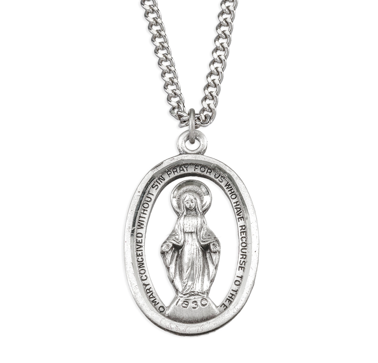Sterling Silver Oval Miraculous Medal With Mary Cut Out