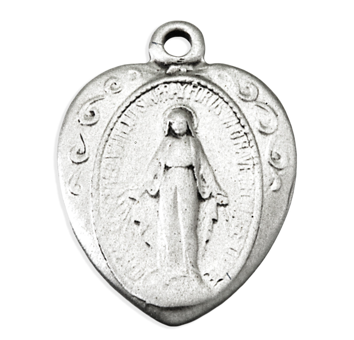 Sterling Silver Small Miraculous Medal In Heart Shape
