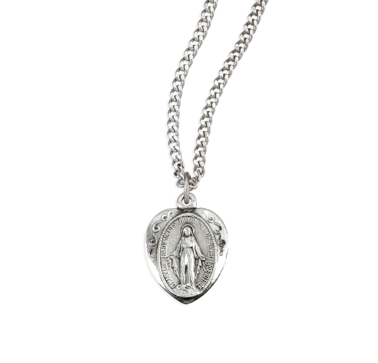 Sterling Silver Small Miraculous Medal In Heart Shape