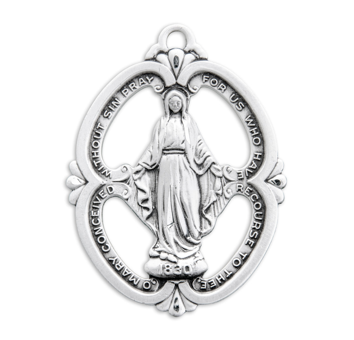 Sterling Silver Miraculous Medal Large Four Piercings
