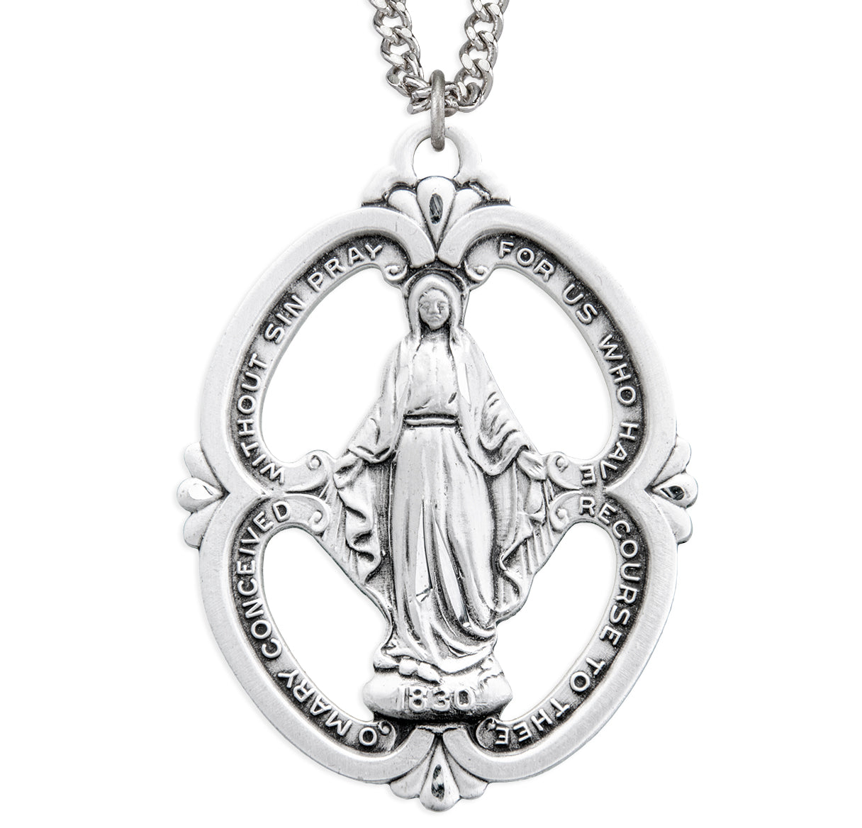 Sterling Silver Miraculous Medal Large Four Piercings