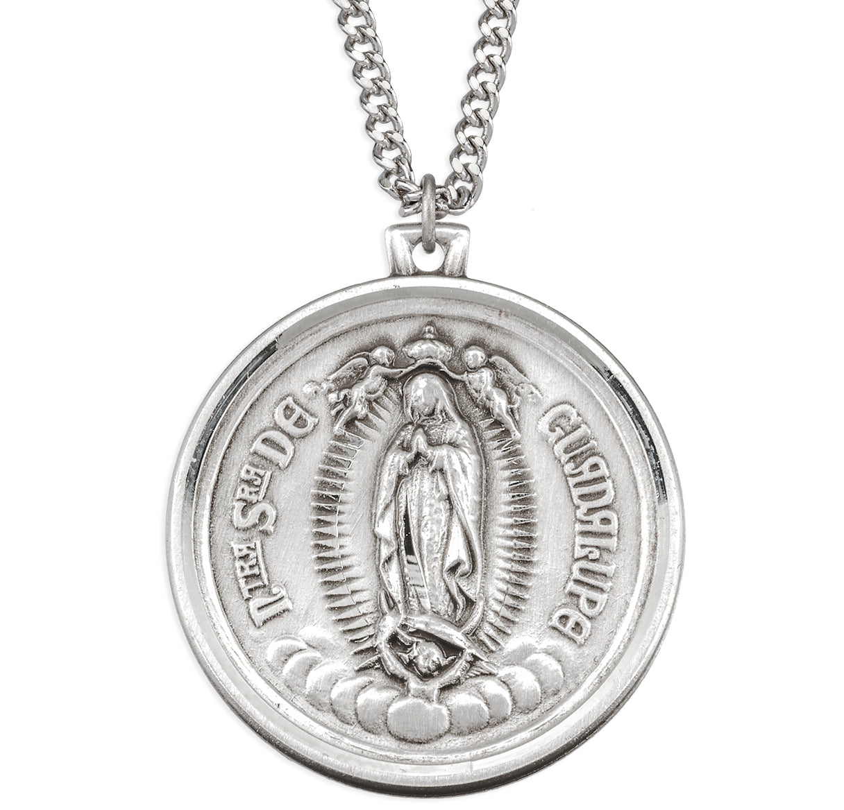 Sterling Silver Large Round Our Lady of Guadalupe Medal