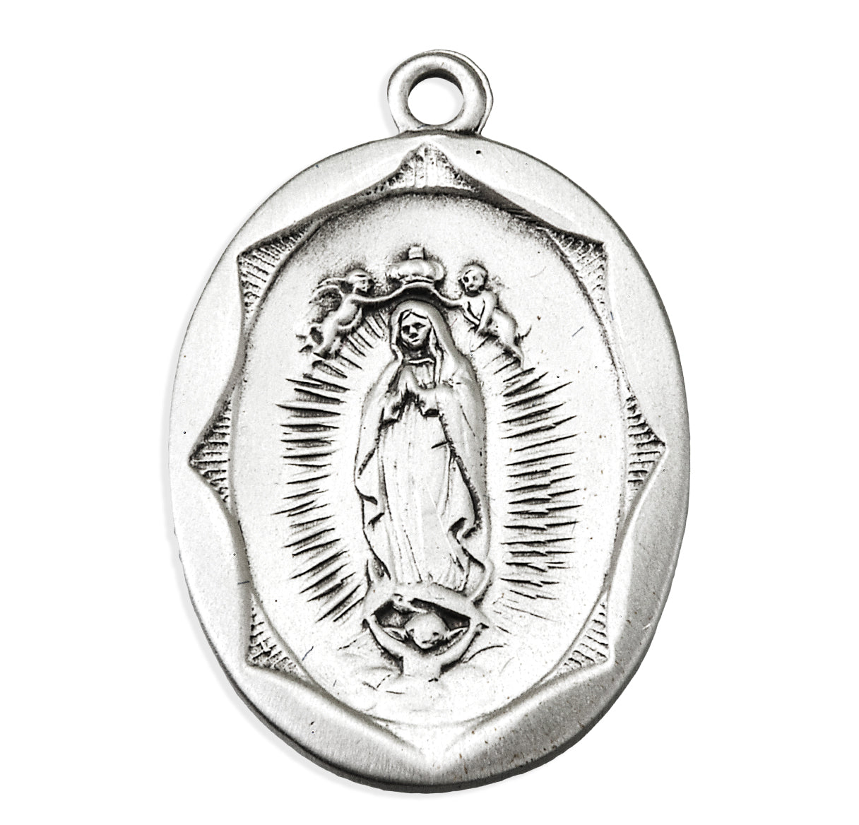 Sterling Silver Our Lady of Guadalupe Medal Scalloped Border