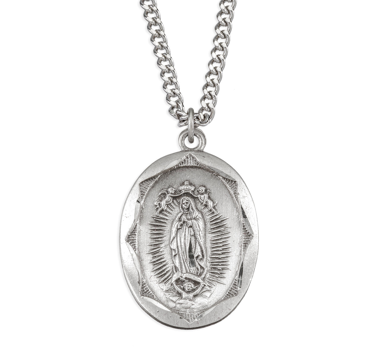 Sterling Silver Our Lady of Guadalupe Medal Scalloped Border