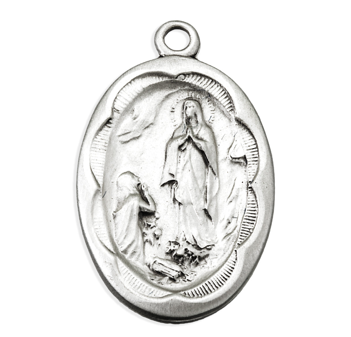 Sterling Silver Our Lady of Lourdes Medal Scalloped Edging