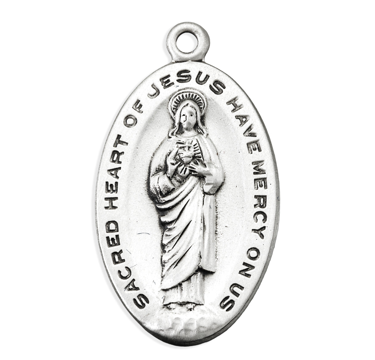 Sterling Silver Large Oval Sacred Heart Scapular Medal