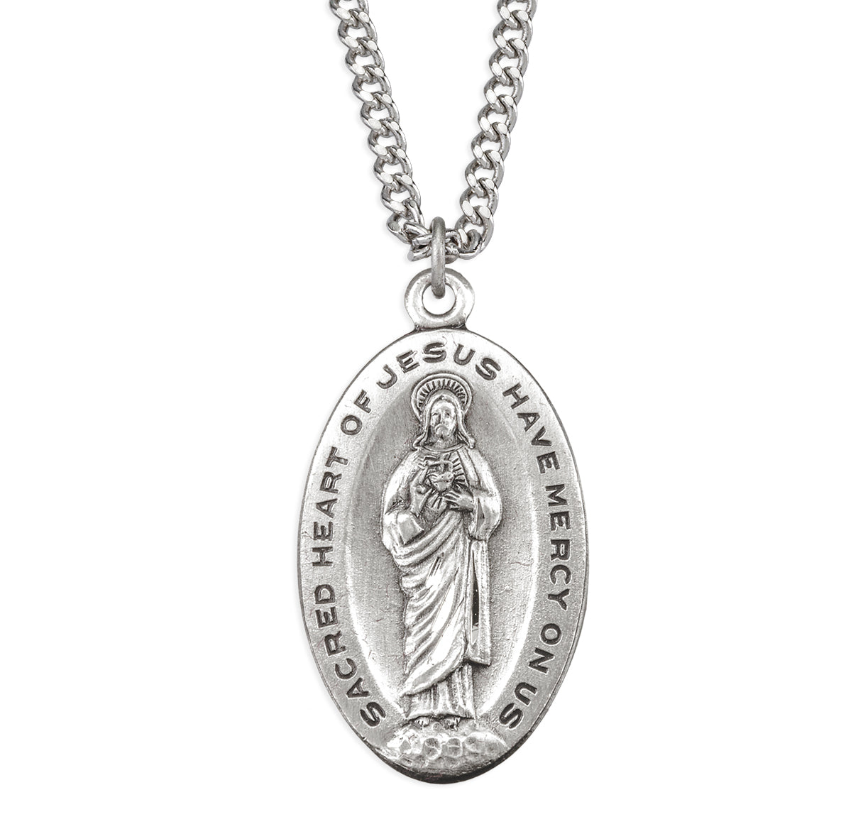 Sterling Silver Large Oval Sacred Heart Scapular Medal