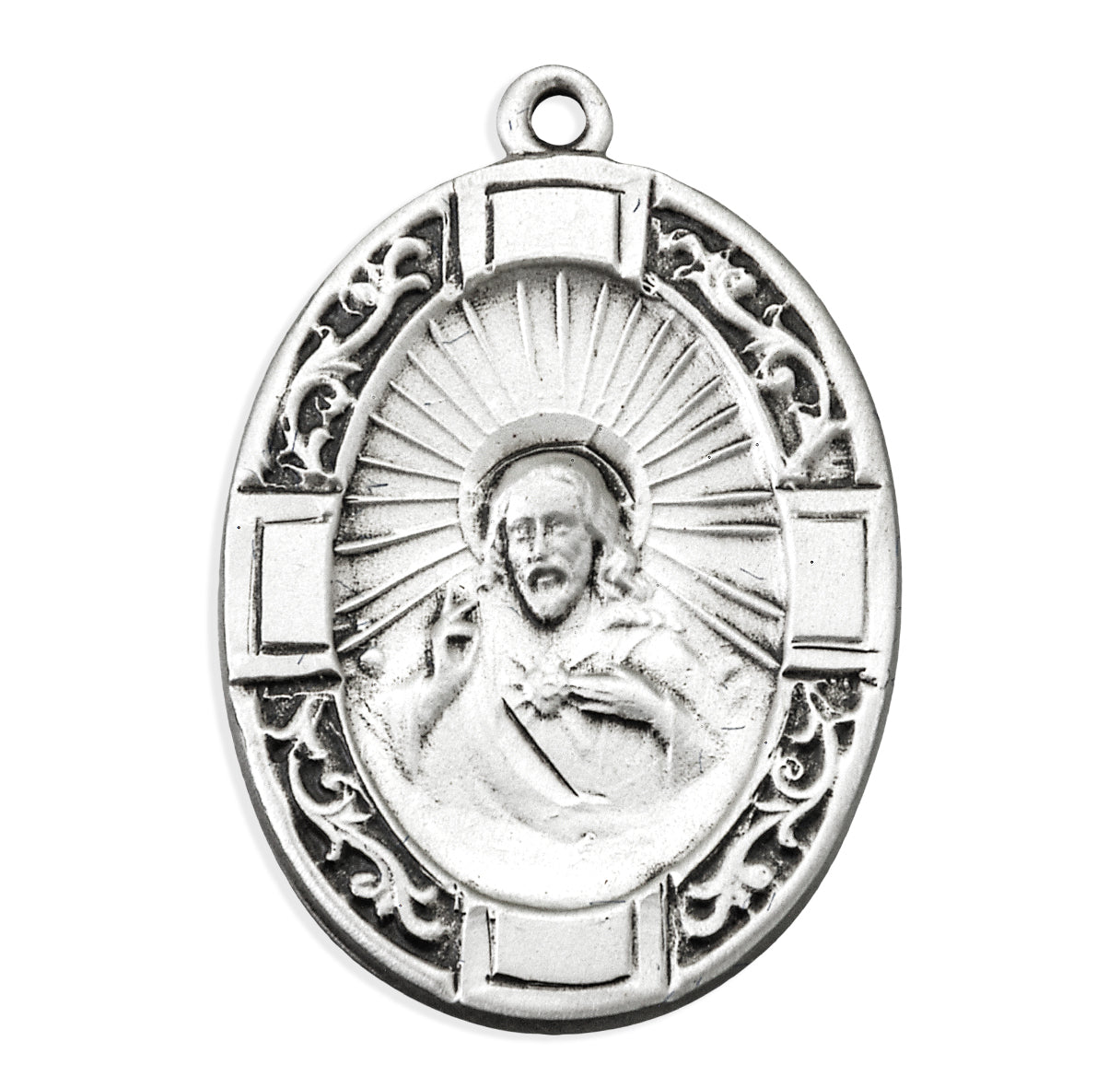 Sterling Silver Sacred Heart Scapular Medal Cross Vine Border