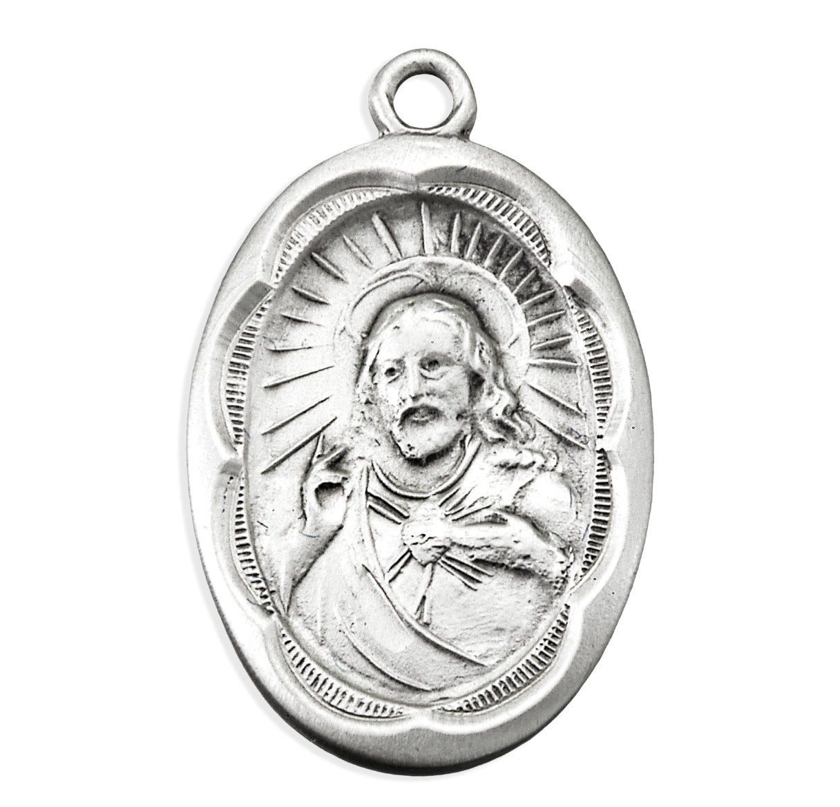 Sterling Silver Sacred Heart Scapular Medal Scalloped Edging
