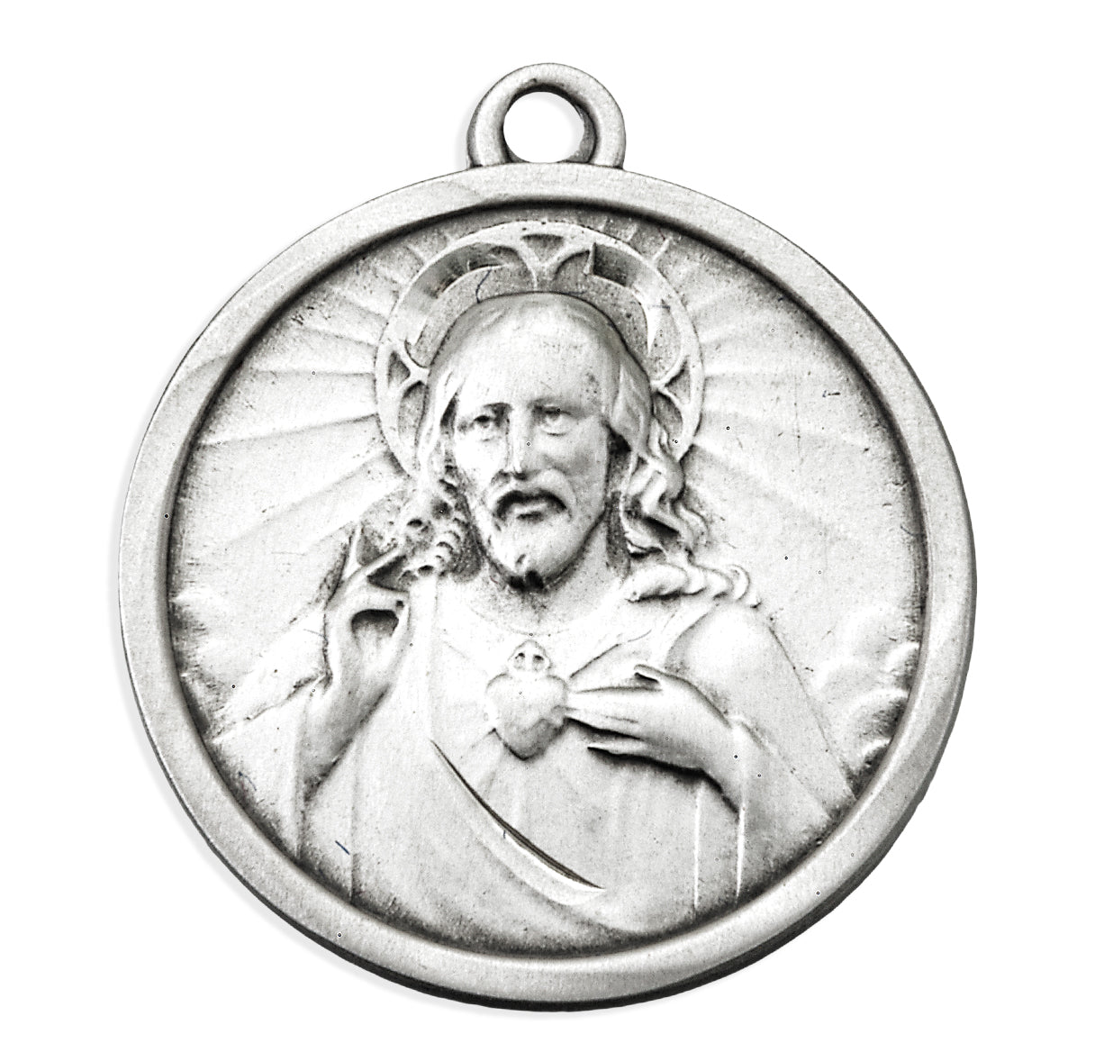Sterling Silver Round Sacred Heart Scapular Medal