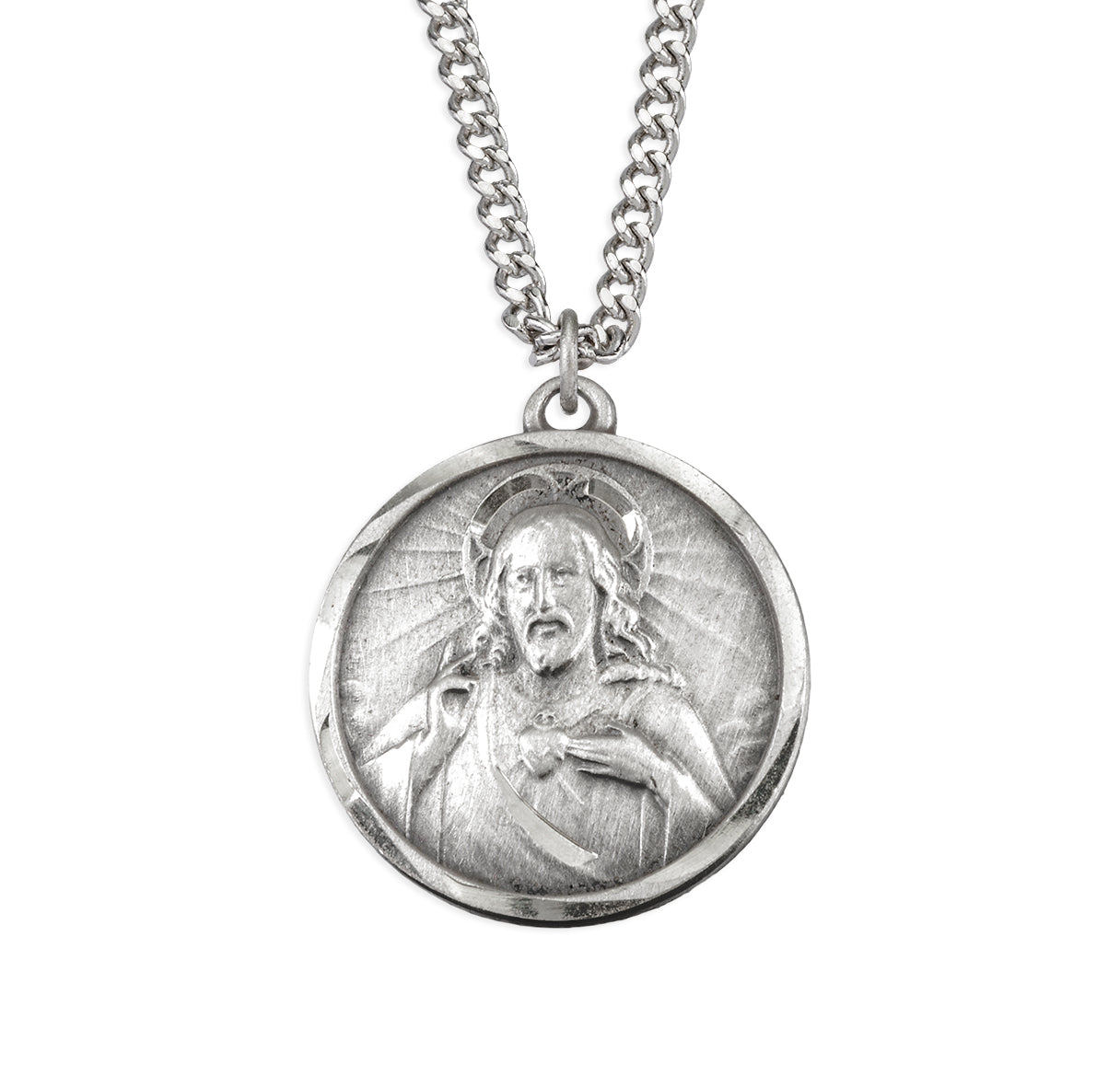 Sterling Silver Round Sacred Heart Scapular Medal