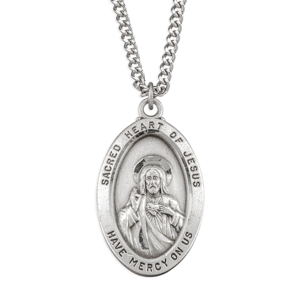 Sterling Silver Oval Sacred Heart Scapular Medal