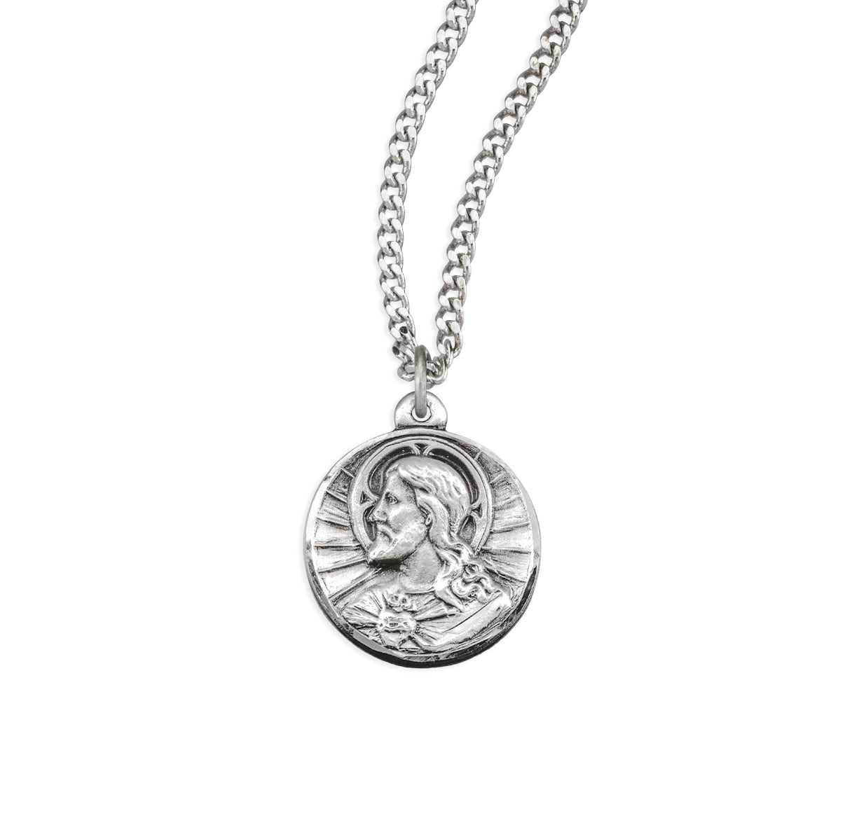 Sterling Silver Sacred Heart Scapular Bust Profile Medal