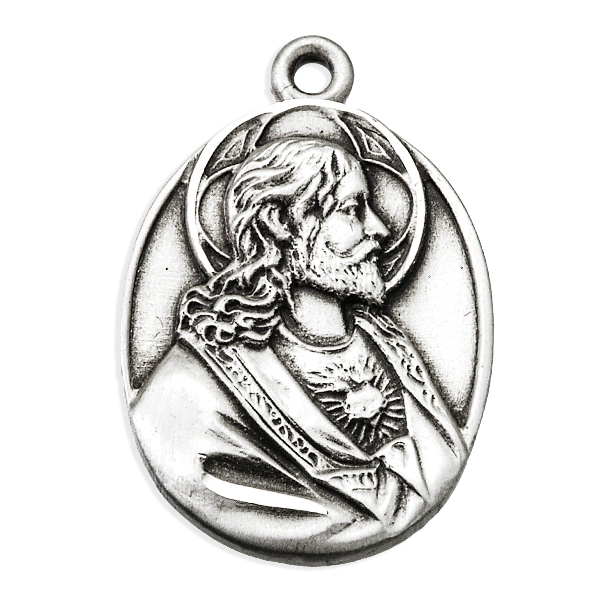 Sterling Silver Sacred Heart of Jesus Scapular Medal Oval Bust