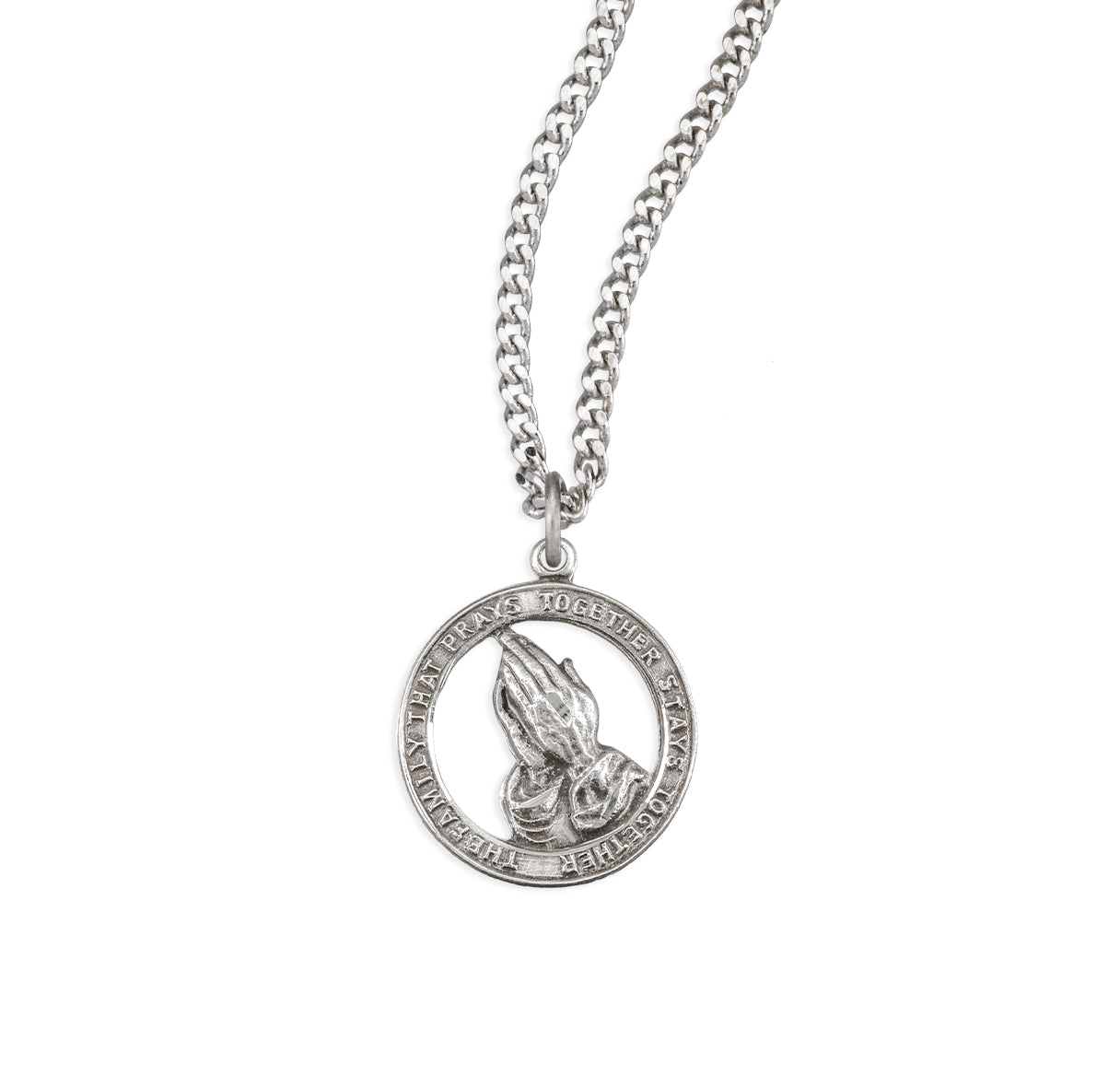 Sterling Silver Praying Hands Family Prayer Medal