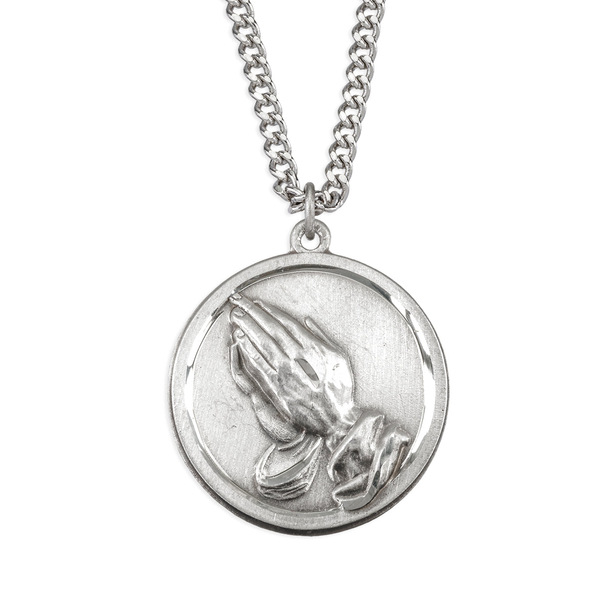 Sterling Silver Praying Hands Serenity Prayer Medal