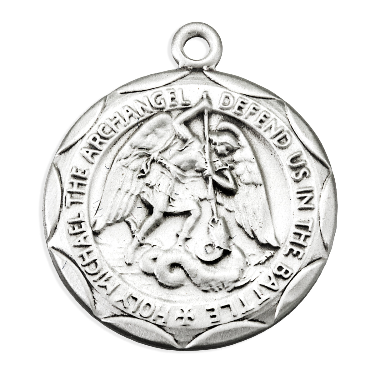 Sterling Silver Saint Michael the Archangel Medal With Scalloped Edging
