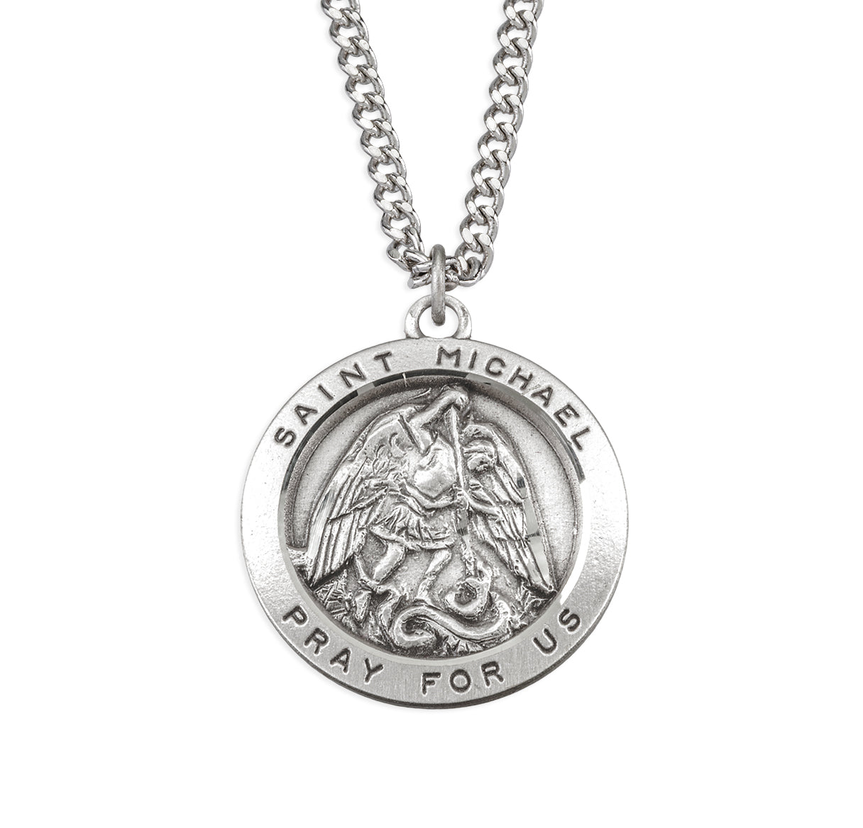 Sterling Silver Round Saint Michael Archangel Medal
