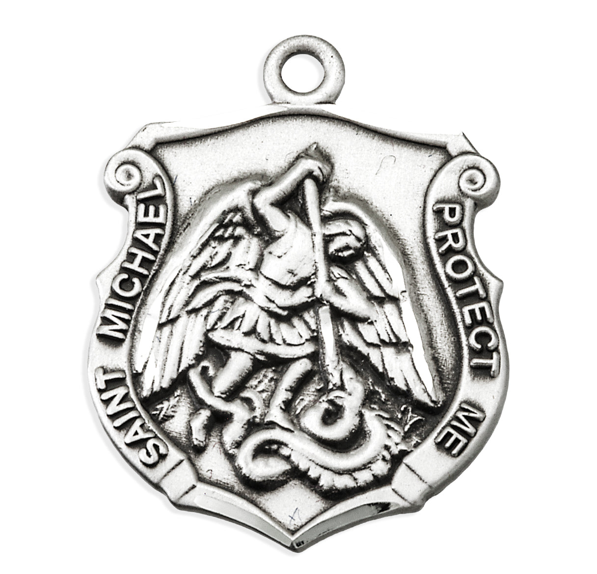 Sterling Silver Saint Michael Shield badge Medal Slaying Satan Law Enforcement protect me