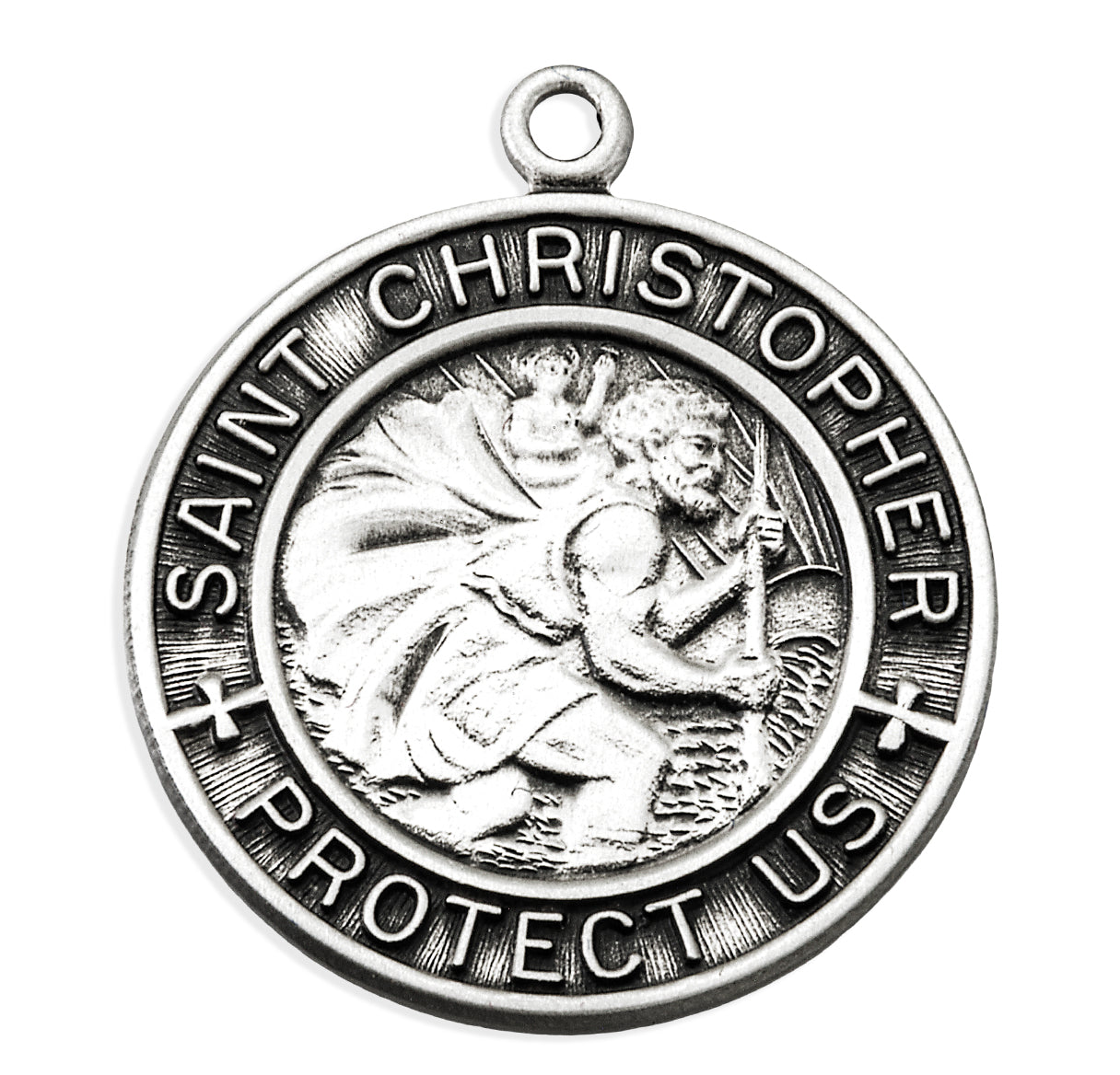 Sterling Silver Round Saint Christopher Protect Us Medal
