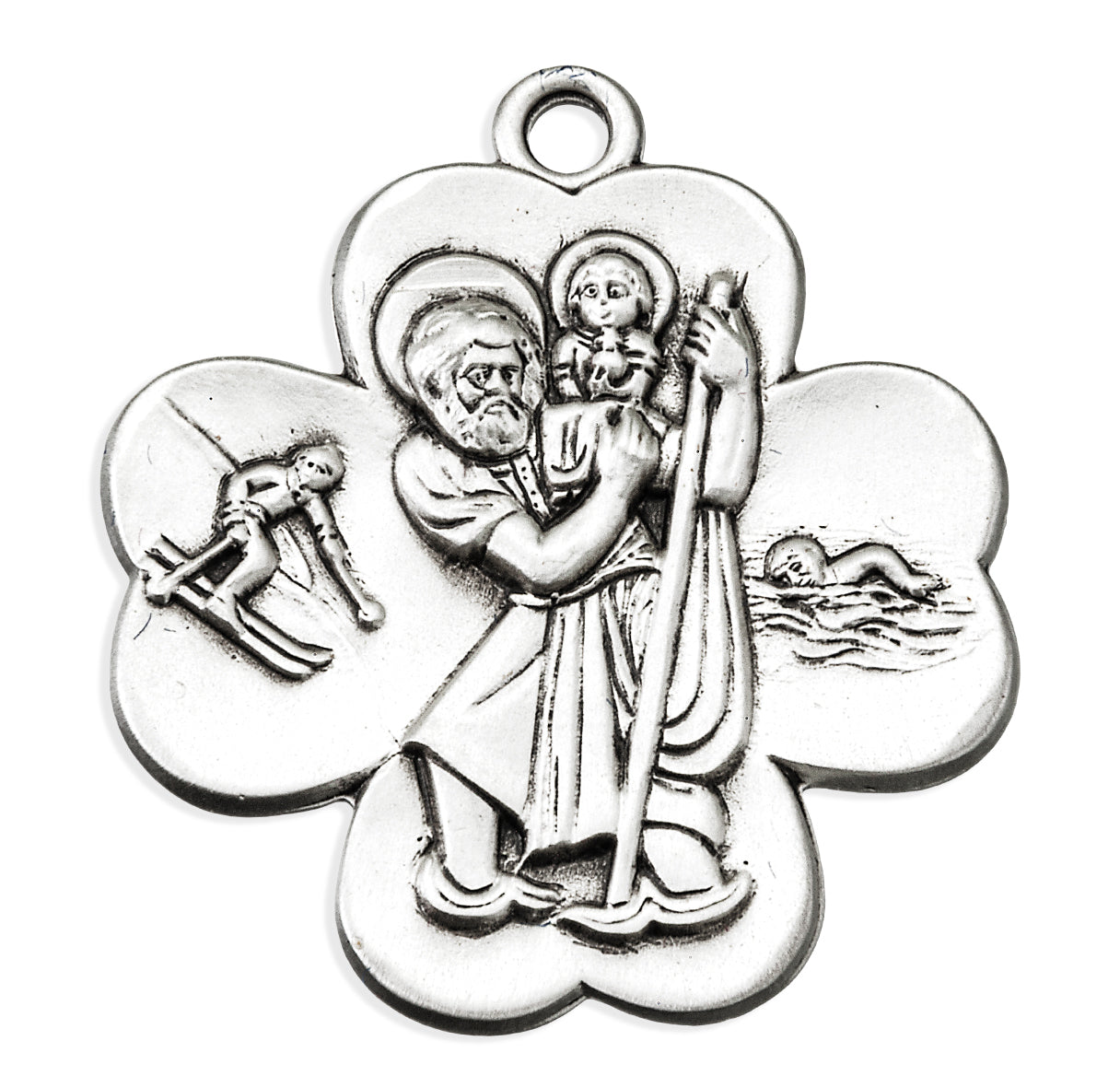 Sterling Silver Saint Christopher Clover Shape Protection Medal