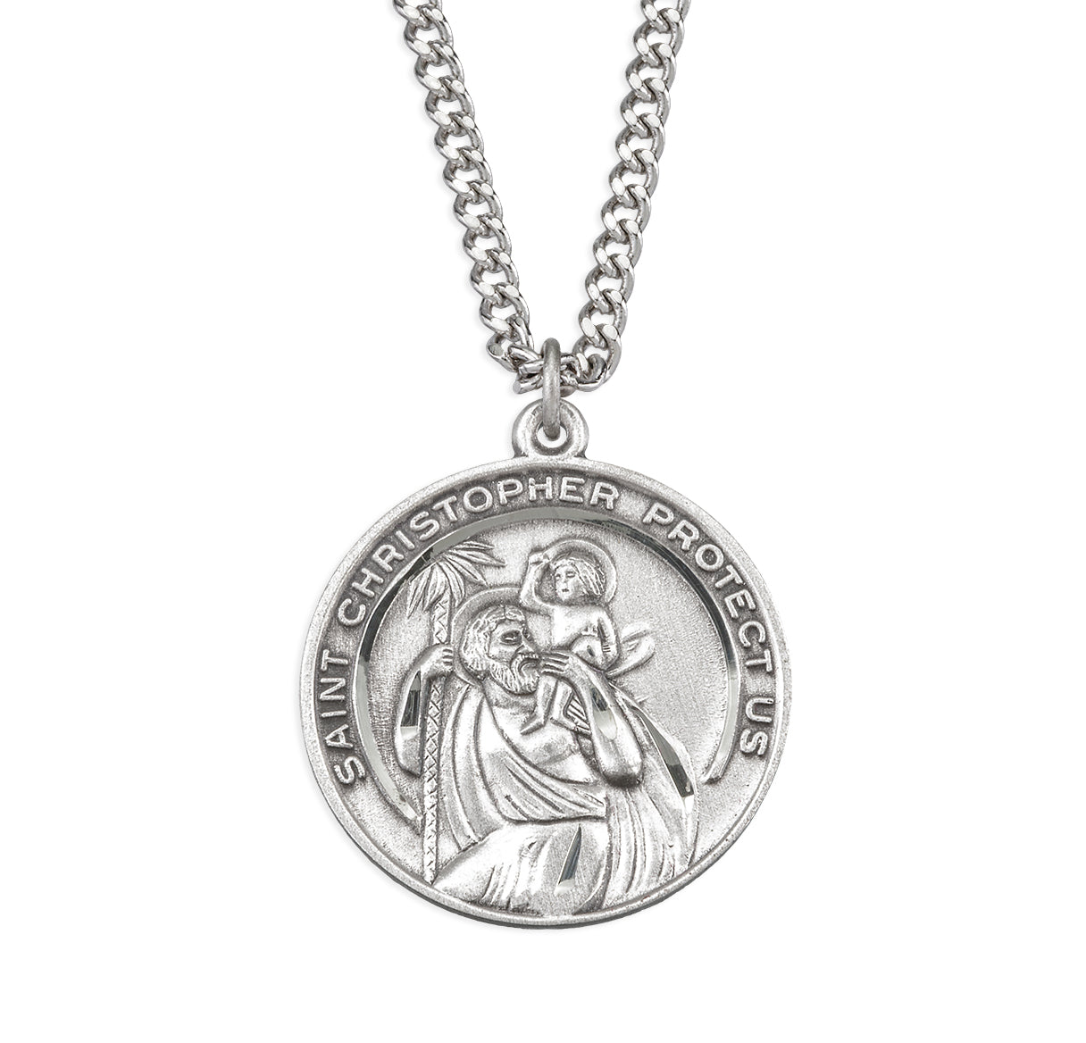 Sterling Silver Round Saint Christopher Protection Medal