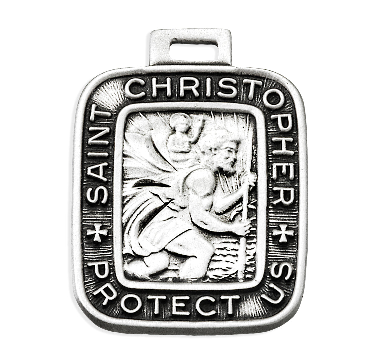 Sterling Silver Saint Christopher Protection Medal rectangle