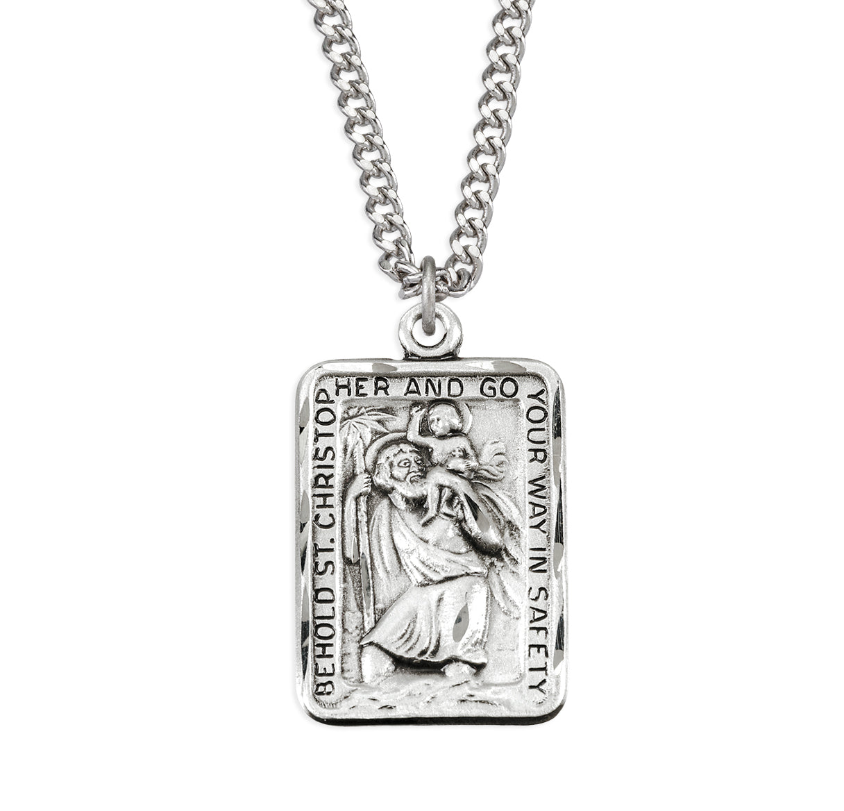 Sterling Silver Rectangular Saint Christopher Safety Medal