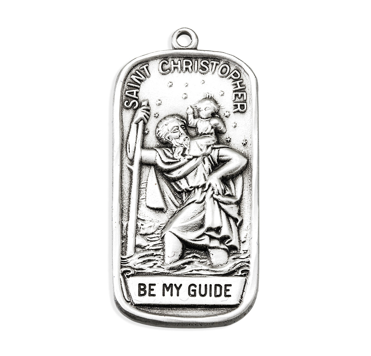Sterling Silver Rectangular Saint Christopher Be My Guide Medal