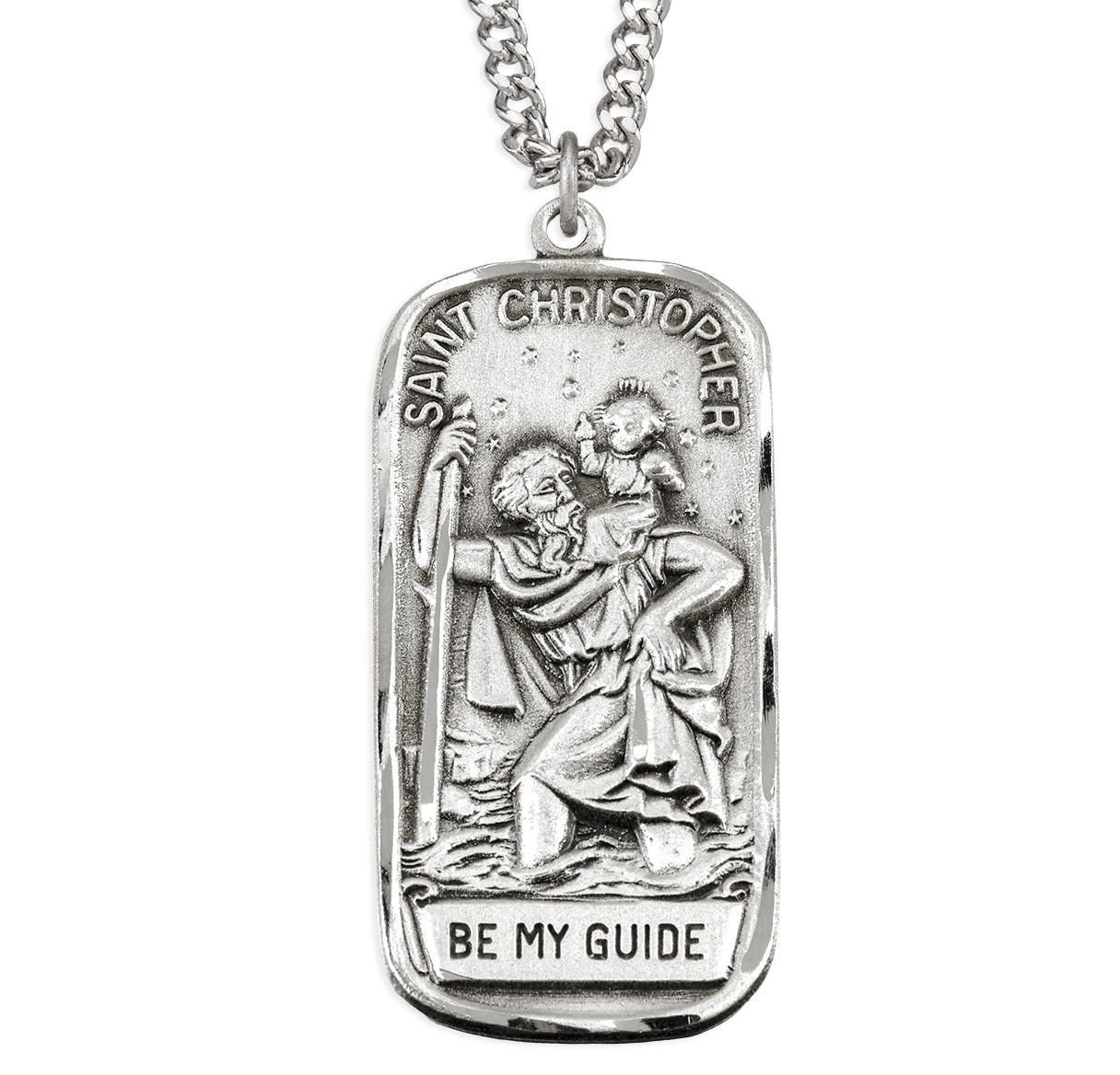 Sterling Silver Rectangular Saint Christopher Be My Guide Medal
