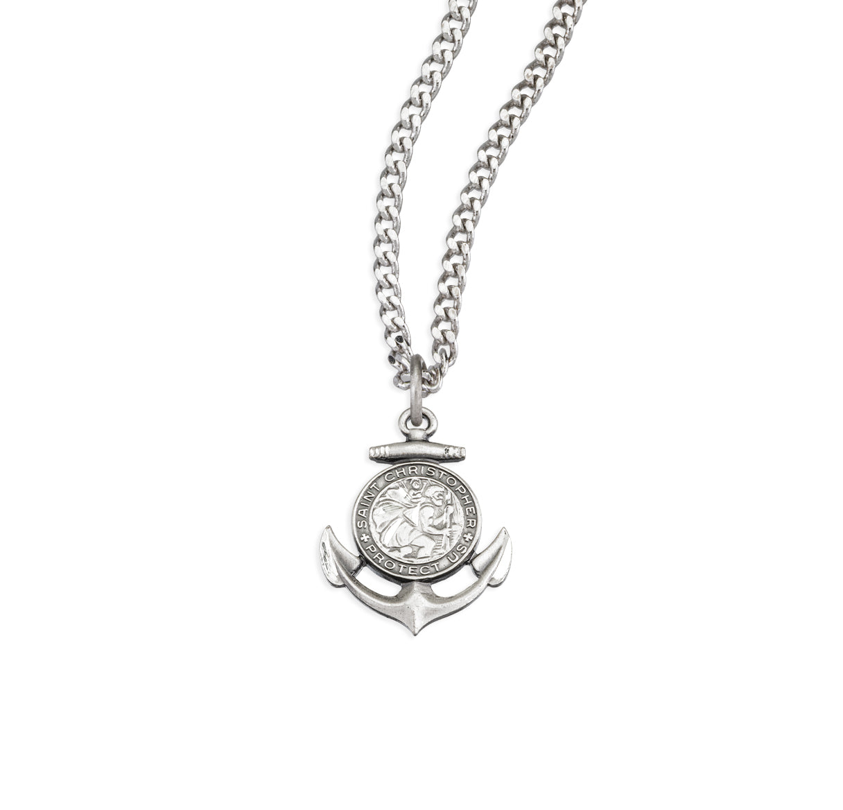 Sterling Silver Saint Christopher Protection Anchor Medal