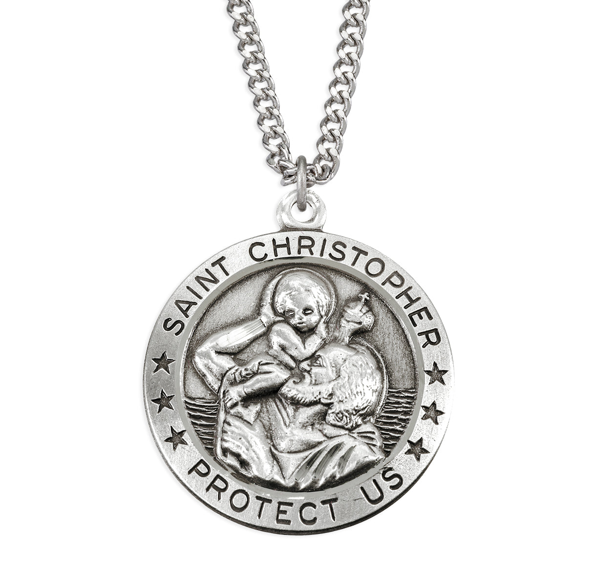 Sterling Silver Saint Christopher Protection Medal Bust