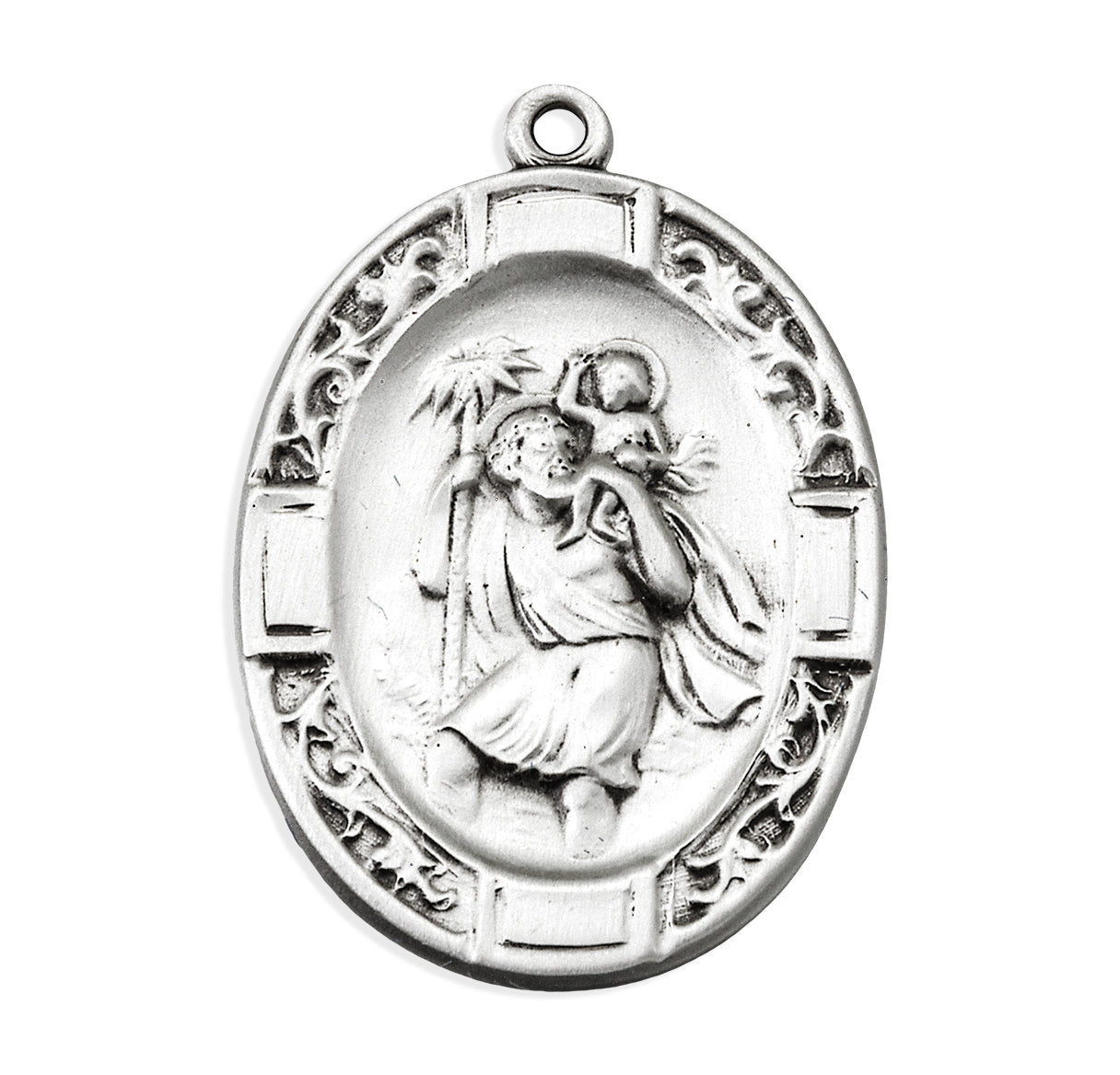 Sterling Silver Saint Christopher Protection Medal Crossword Vine Border