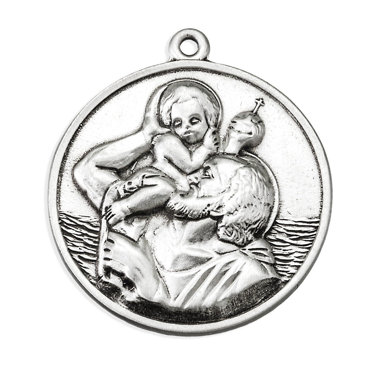 Sterling Silver Round Saint Christopher With Jesus Christ Child Bust Medal