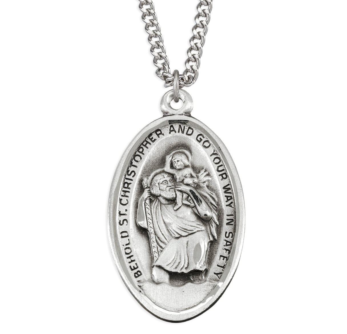 Sterling Silver Oval Saint Christopher Safety Medal