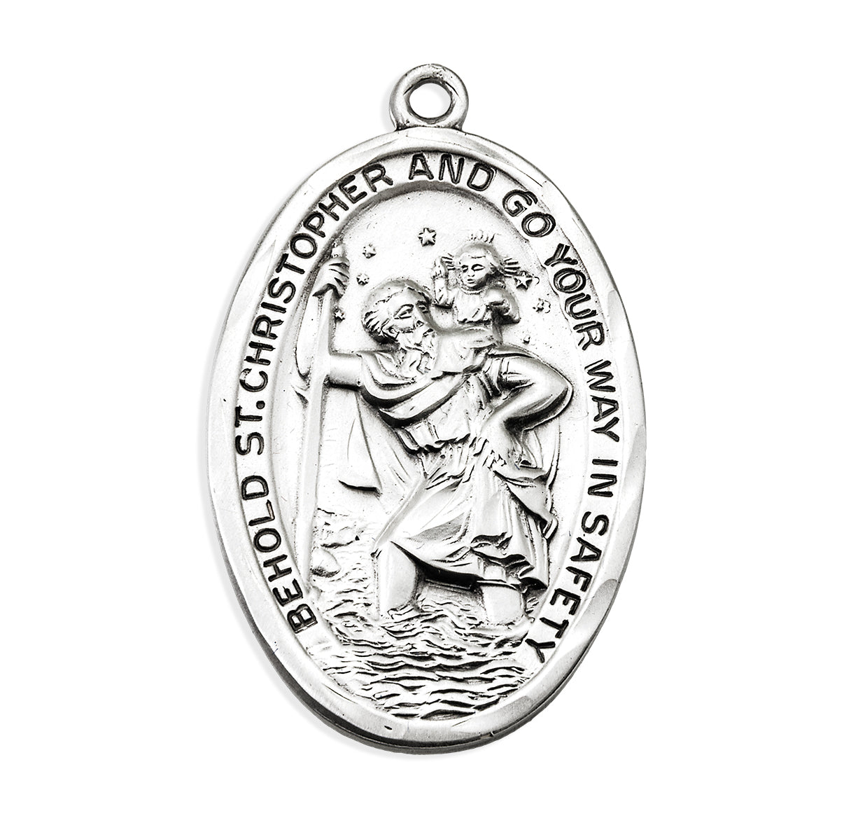 Sterling Silver Large Oval Saint Christopher Safety Medal
