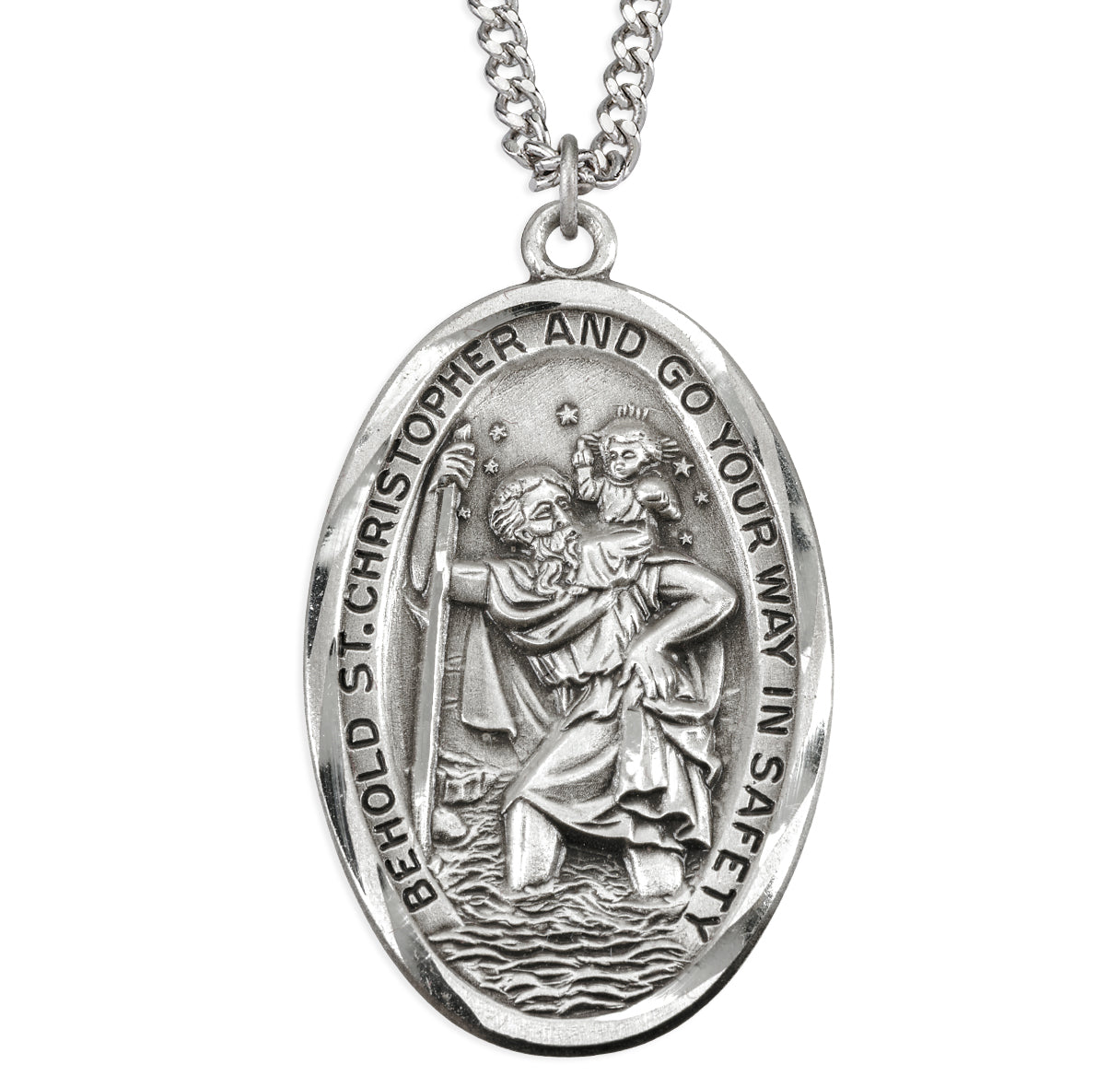 Sterling Silver Large Oval Saint Christopher Safety Medal