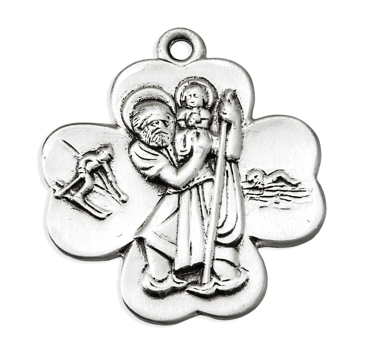 Sterling Silver Saint Christopher Clover Shape Medal