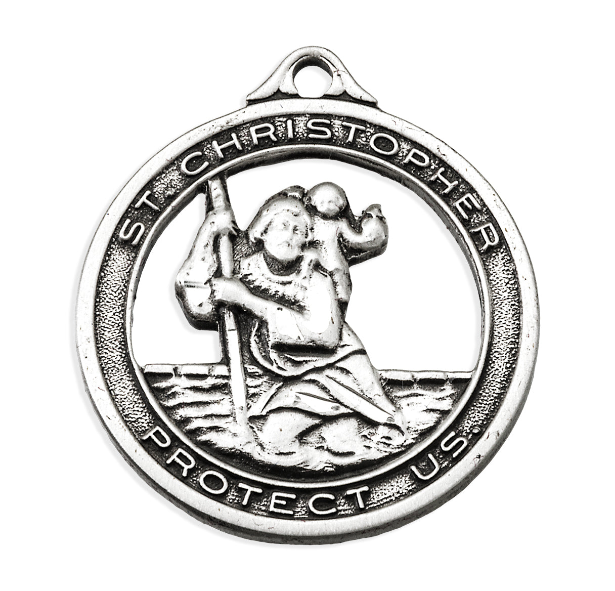 Sterling Silver Saint Christopher Round Cut Out Safe Travel Medal