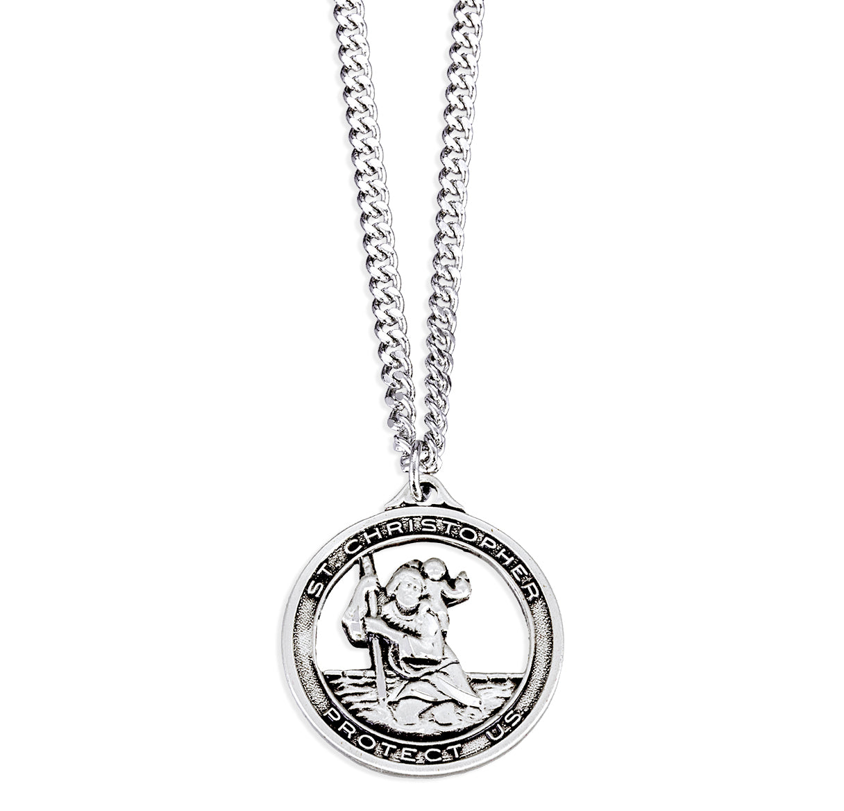Sterling Silver Saint Christopher Round Cut Out Safe Travel Medal