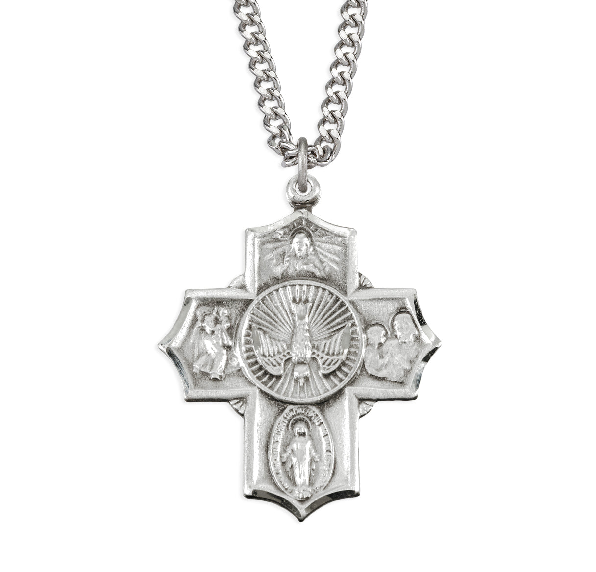 Sterling Silver Four Way Cross Medal Holy Spirit Center