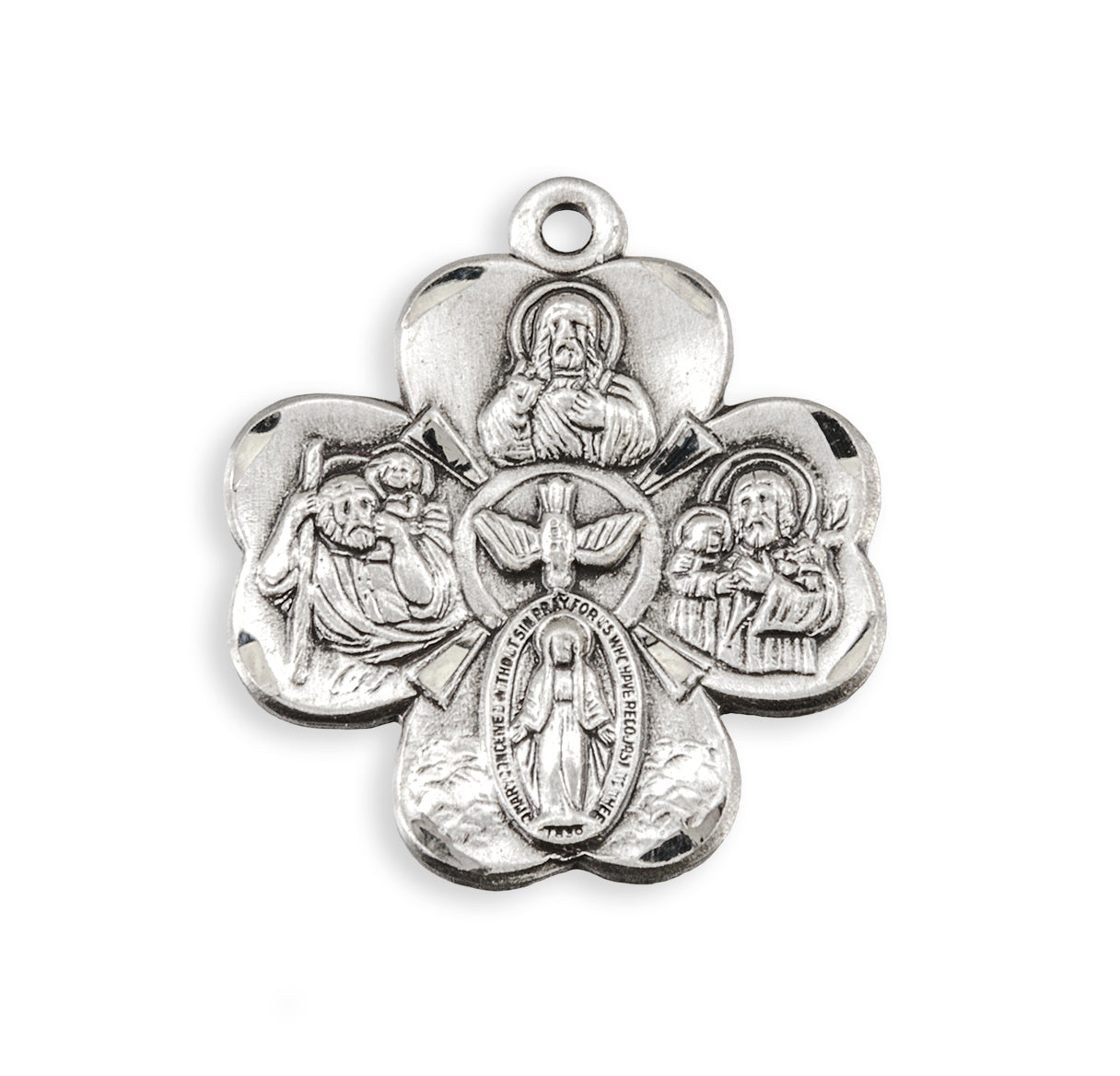 Sterling Silver Four Way Cross Medal Clover Shape