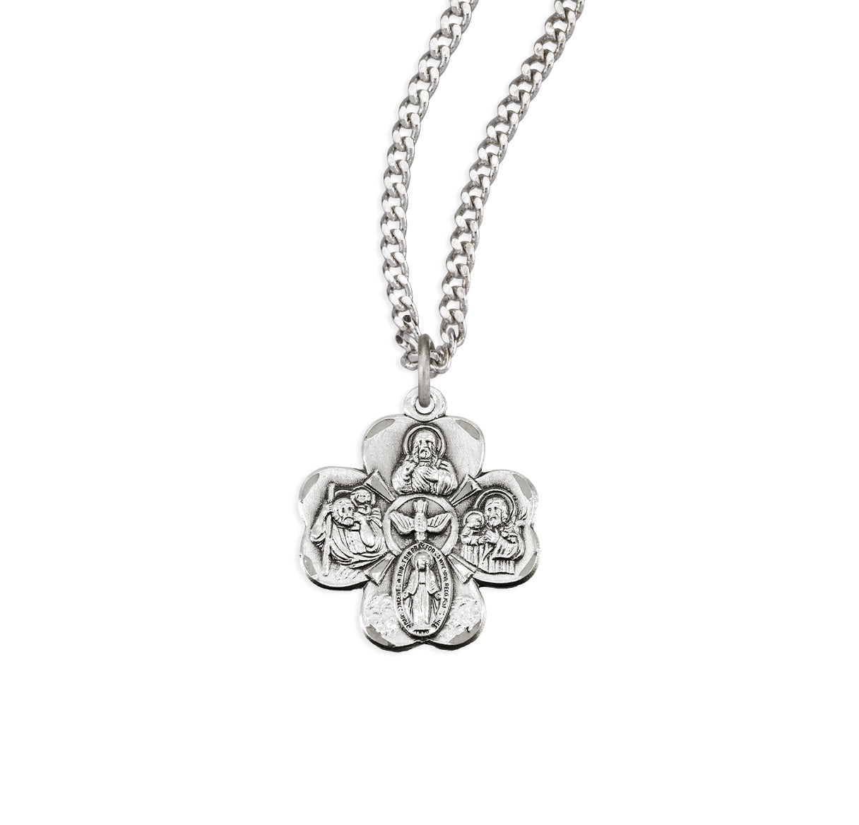 Sterling Silver Four Way Cross Medal Clover Shape