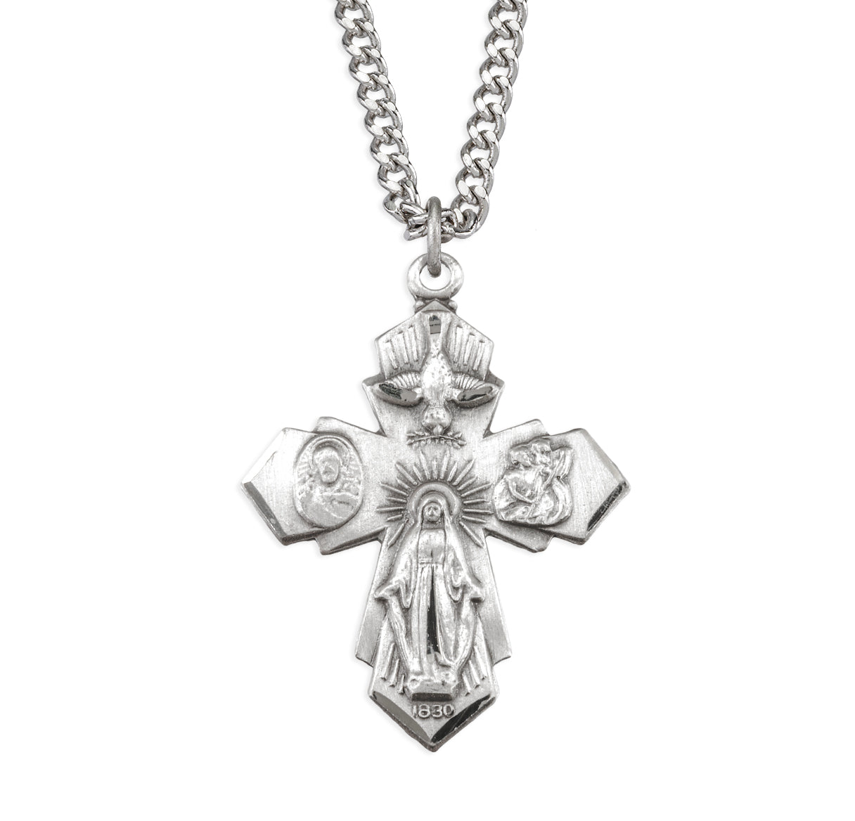 Sterling Silver Four Way Cross Medal Pointed Tips