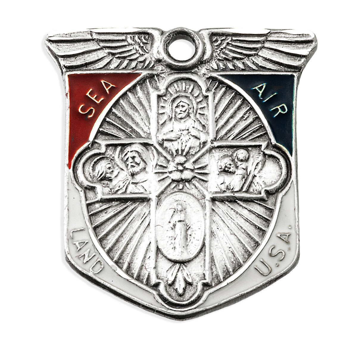 Sterling Silver Four Way Cross Medal Land Sea Air Wings